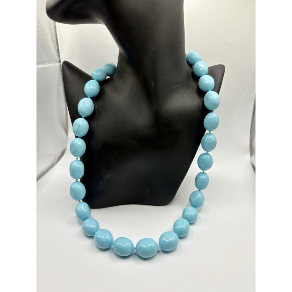 Vintage Bam Gumball Turquoise Blue Beaded Necklace Mod Retro MCM